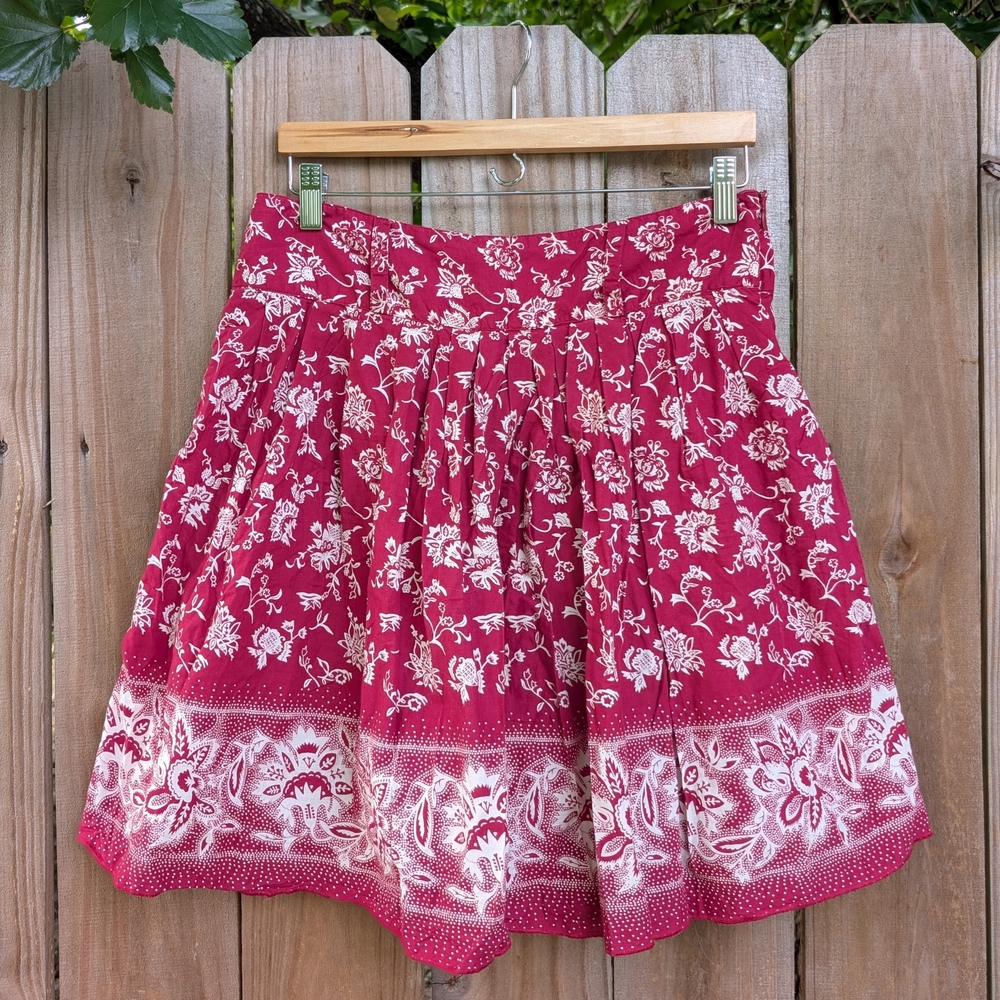 Austin Clothing Co Maroon Red Floral Patterned Cotton Skirt